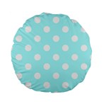 Polka Dots - White on Celeste Cyan Standard 15  Premium Round Cushion
