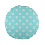 Polka Dots - White on Celeste Cyan Standard 15  Premium Flano Round Cushion