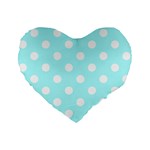 Polka Dots - White on Celeste Cyan Standard 16  Premium Flano Heart Shape Cushion
