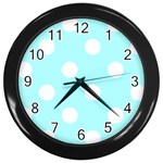 Polka Dots - White on Celeste Cyan Wall Clock (Black)