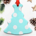 Polka Dots - White on Celeste Cyan Ornament (Christmas Tree)