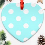 Polka Dots - White on Celeste Cyan Ornament (Heart)