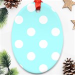 Polka Dots - White on Celeste Cyan Oval Ornament (Two Sides)