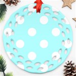 Polka Dots - White on Celeste Cyan Round Filigree Ornament (Two Sides)