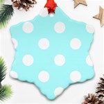 Polka Dots - White on Celeste Cyan Snowflake Ornament (Two Sides)