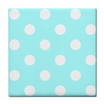 Polka Dots - White on Celeste Cyan Tile Coaster