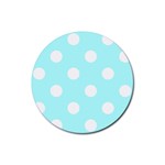 Polka Dots - White on Celeste Cyan Rubber Coaster (Round)