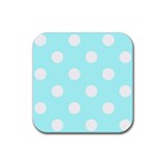 Polka Dots - White on Celeste Cyan Rubber Coaster (Square)