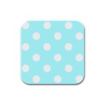 Polka Dots - White on Celeste Cyan Rubber Square Coaster (4 pack)