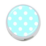Polka Dots - White on Celeste Cyan 4-Port USB Hub (Two Sides)