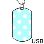 Polka Dots - White on Celeste Cyan Dog Tag USB Flash (One Side)