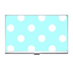 Polka Dots - White on Celeste Cyan Business Card Holder