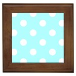 Polka Dots - White on Celeste Cyan Framed Tile