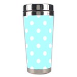 Polka Dots - White on Celeste Cyan Stainless Steel Travel Tumbler