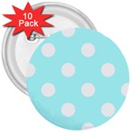 Polka Dots - White on Celeste Cyan 3  Button (10 pack)