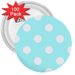 Polka Dots - White on Celeste Cyan 3  Button (100 pack)