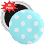 Polka Dots - White on Celeste Cyan 3  Magnet (10 pack)