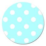 Polka Dots - White on Celeste Cyan Magnet 5  (Round)