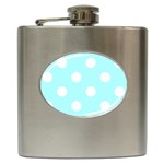Polka Dots - White on Celeste Cyan Hip Flask (6 oz)