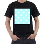 Polka Dots - White on Celeste Cyan Men s T-Shirt (Black)