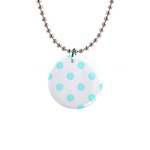 Polka Dots - Celeste Cyan on White 1  Button Necklace