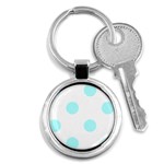 Polka Dots - Celeste Cyan on White Key Chain (Round)