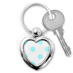 Polka Dots - Celeste Cyan on White Key Chain (Heart)