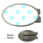 Polka Dots - Celeste Cyan on White Money Clip (Oval)