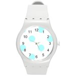 Polka Dots - Celeste Cyan on White Round Plastic Sport Watch (M)