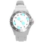 Polka Dots - Celeste Cyan on White Round Plastic Sport Watch (L)