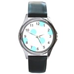 Polka Dots - Celeste Cyan on White Round Metal Watch