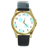 Polka Dots - Celeste Cyan on White Round Gold Metal Watch