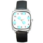 Polka Dots - Celeste Cyan on White Square Metal Watch