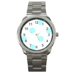 Polka Dots - Celeste Cyan on White Sport Metal Watch