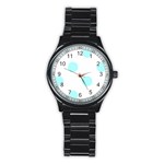 Polka Dots - Celeste Cyan on White Stainless Steel Round Watch