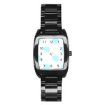 Polka Dots - Celeste Cyan on White Stainless Steel Barrel Watch