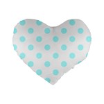 Polka Dots - Celeste Cyan on White Standard 16  Premium Heart Shape Cushion