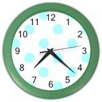 Polka Dots - Celeste Cyan on White Color Wall Clock