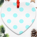 Polka Dots - Celeste Cyan on White Heart Ornament (Two Sides)