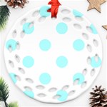 Polka Dots - Celeste Cyan on White Round Filigree Ornament (Two Sides)