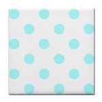 Polka Dots - Celeste Cyan on White Tile Coaster