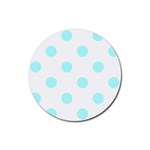 Polka Dots - Celeste Cyan on White Rubber Round Coaster (4 pack)