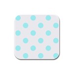Polka Dots - Celeste Cyan on White Rubber Square Coaster (4 pack)