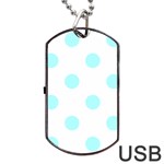 Polka Dots - Celeste Cyan on White Dog Tag USB Flash (Two Sides)