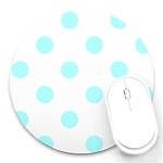 Polka Dots - Celeste Cyan on White Round Mousepad