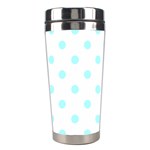 Polka Dots - Celeste Cyan on White Stainless Steel Travel Tumbler