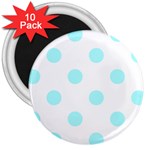 Polka Dots - Celeste Cyan on White 3  Magnet (10 pack)
