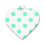 Polka Dots - Aquamarine on White Dog Tag Heart (One Side)