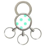 Polka Dots - Aquamarine on White 3-Ring Key Chain