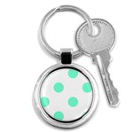 Polka Dots - Aquamarine on White Key Chain (Round)